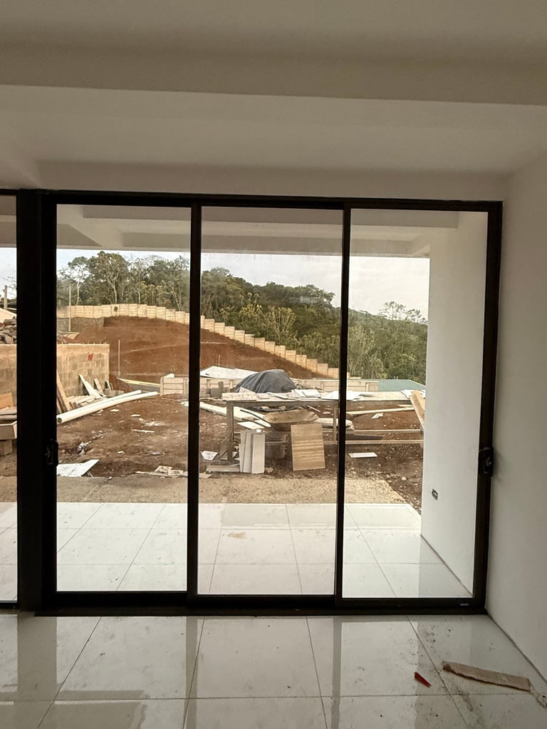 Puertas corredizas con marco negro y vista al exterior